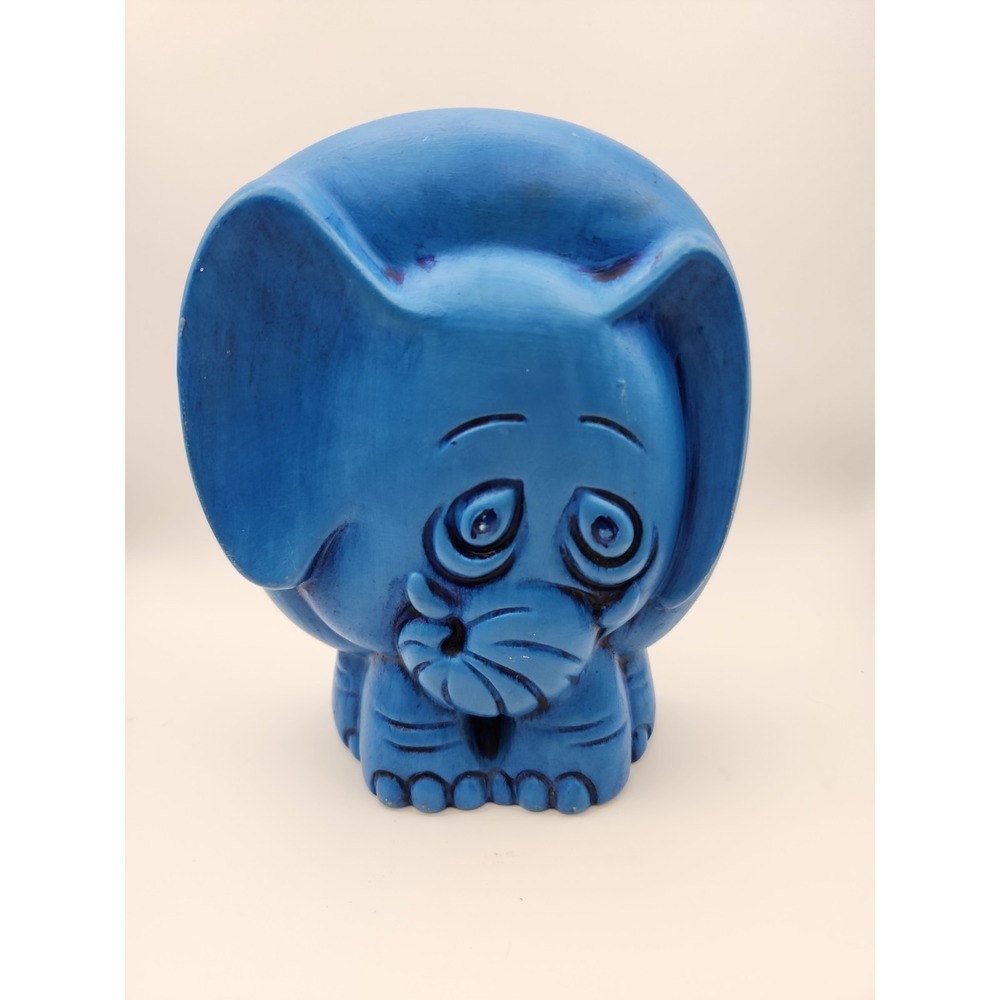 Vintage Ceramic Elephant Blue Sad "Derpy" 6" Shelf Sitter
